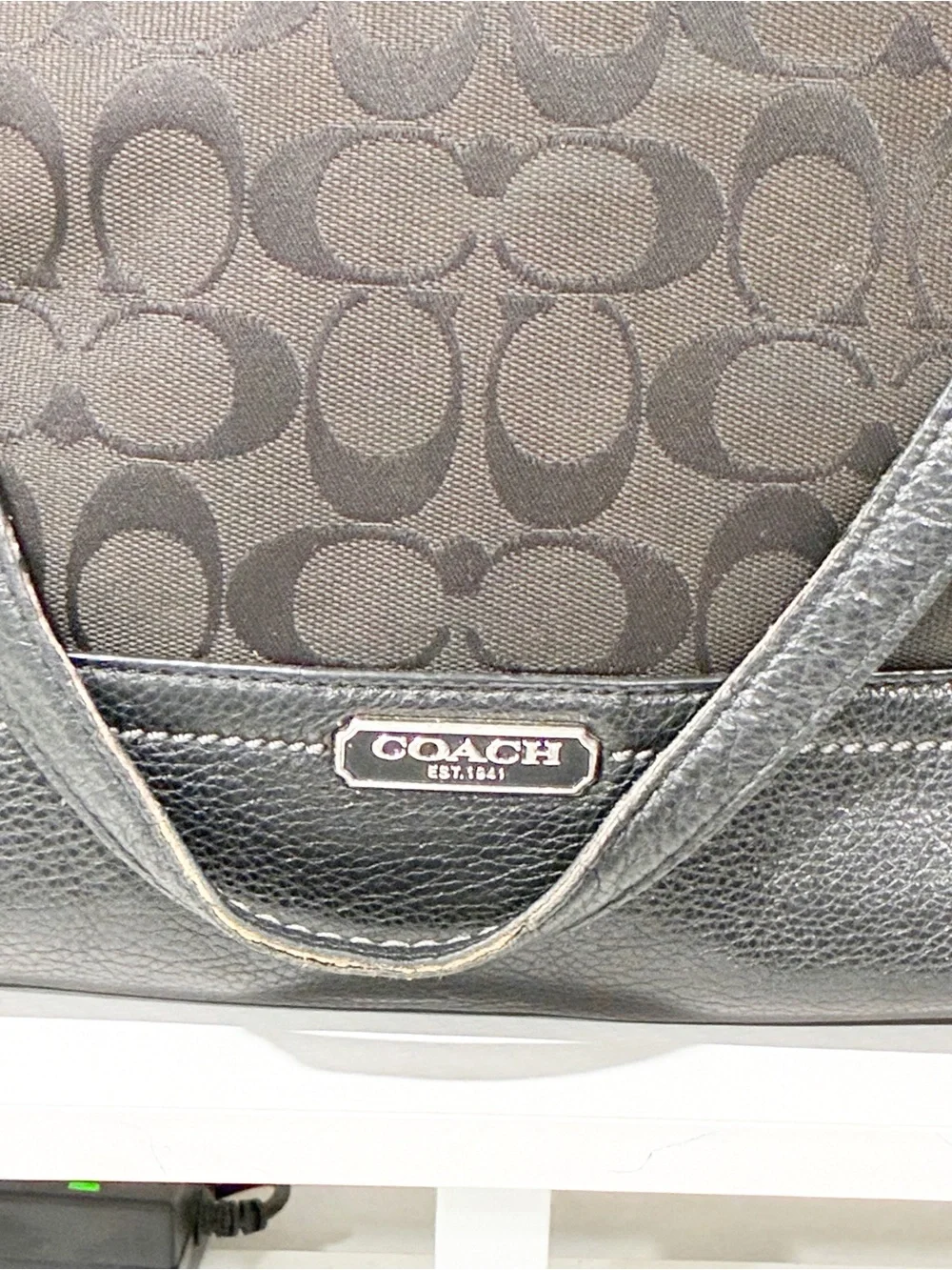 Coach Signature Park Carrie Vintage Tote Bag Black Monogram Canvas